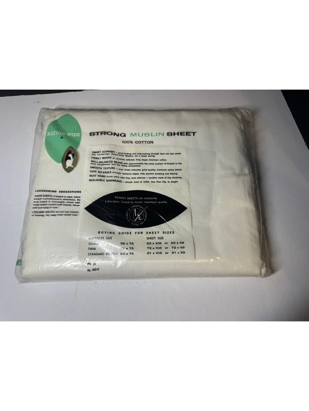 VTG Penney's Nation-Wide Strong Muslin Double Full Flat Bed Sheet NEW Cotton
